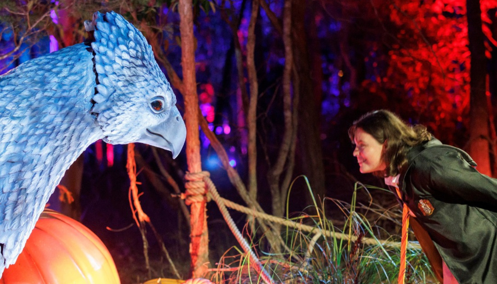 En el recorrido por el Bosque Prohibido hay diferentes personajes y criaturas mágicas. Crédito: @hpforbiddenforestexperience.