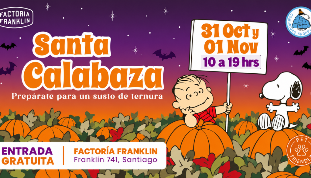 Expo Santa Calabaza en Factoría Franklin. El evento está inspirado en el especial animado "La gran calabaza, Charlie Brown”. Crédito: Factoría Franklin.