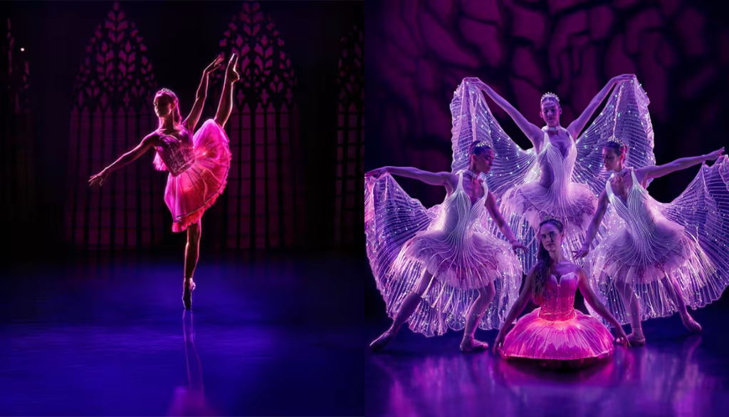 Ballet of lights: la Bella Durmiente. Un espectáculo de ballet sobre la Bella Durmiente se presentará este sábado en Santiago. Crédito: Fever.