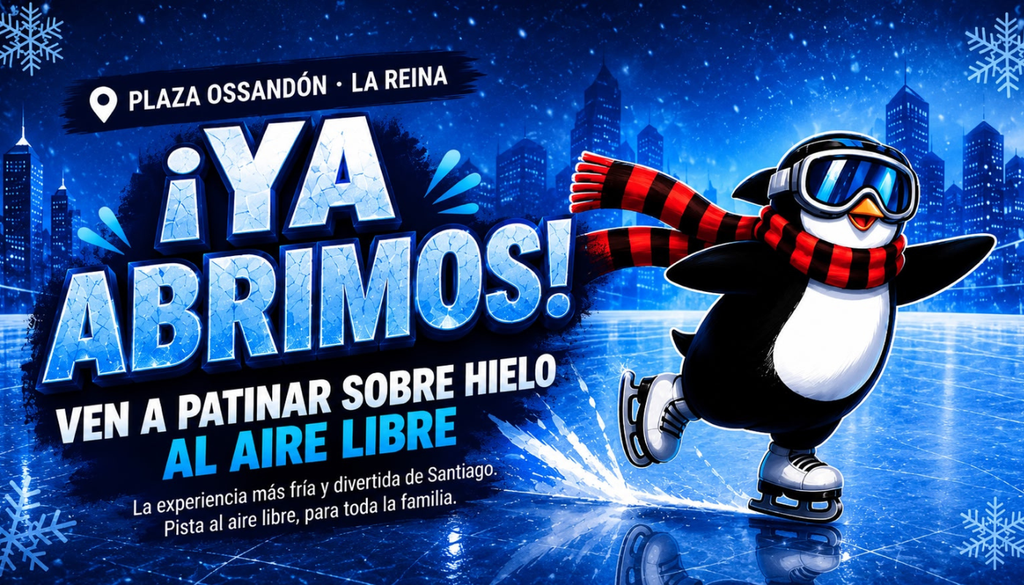 Pista de hielo al aire libre en Santiago. La pista de hielo de la Plaza Ossandón es un excelente panorama para hacer en La Reina este invierno. Crédito: xtremeice.cl