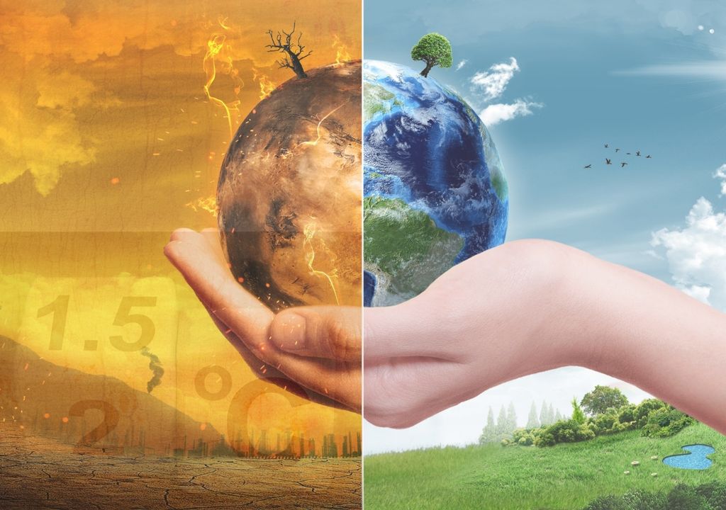 elementos que simbolizan calentamiento global y cambio climático