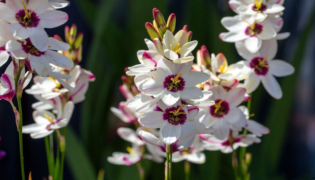 Plantadas en grupos amplios, las sparaxis e ixias crean un aspecto mucho más natural y dinámico en primavera.