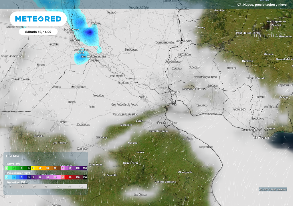 Nubosidad para el dia sábado 12 de julio de 2025