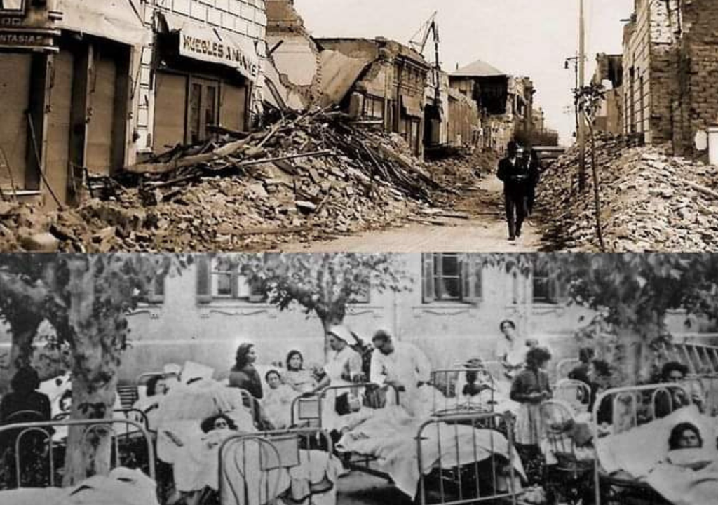 Terremoto de San Juan Los fuertes terremotos registrados en Mendoza y en San Juan llevaron a que se exija obligatoriamente la construcción sismorresistente. Foto: X @fotohistorias_