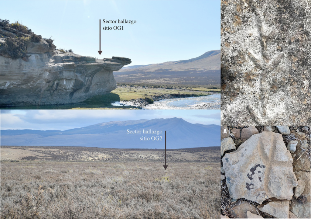Sitios arqueológicos y ejemplos de los grabados estudiados en Sierra Baguales. Crédito: Comechingonia/UMAG