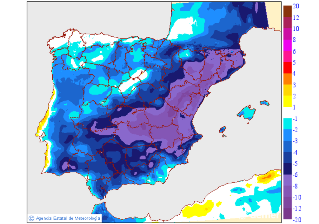 El domingo será el primer descenso acusado del episodio. Fuente: AEMET