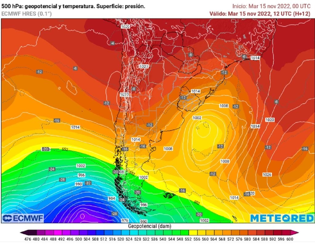 Altura geopotencial 500 hectopascales, dorsales, vaguadas, modelo ECMWF Altura geopotencial 500 hectopascales, dorsales, vaguadas, modelo ECMWF