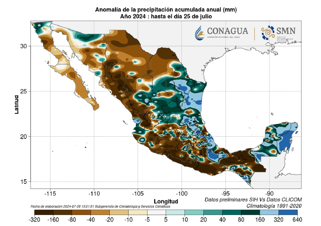 Anomalía de precipitaciones en milímetros