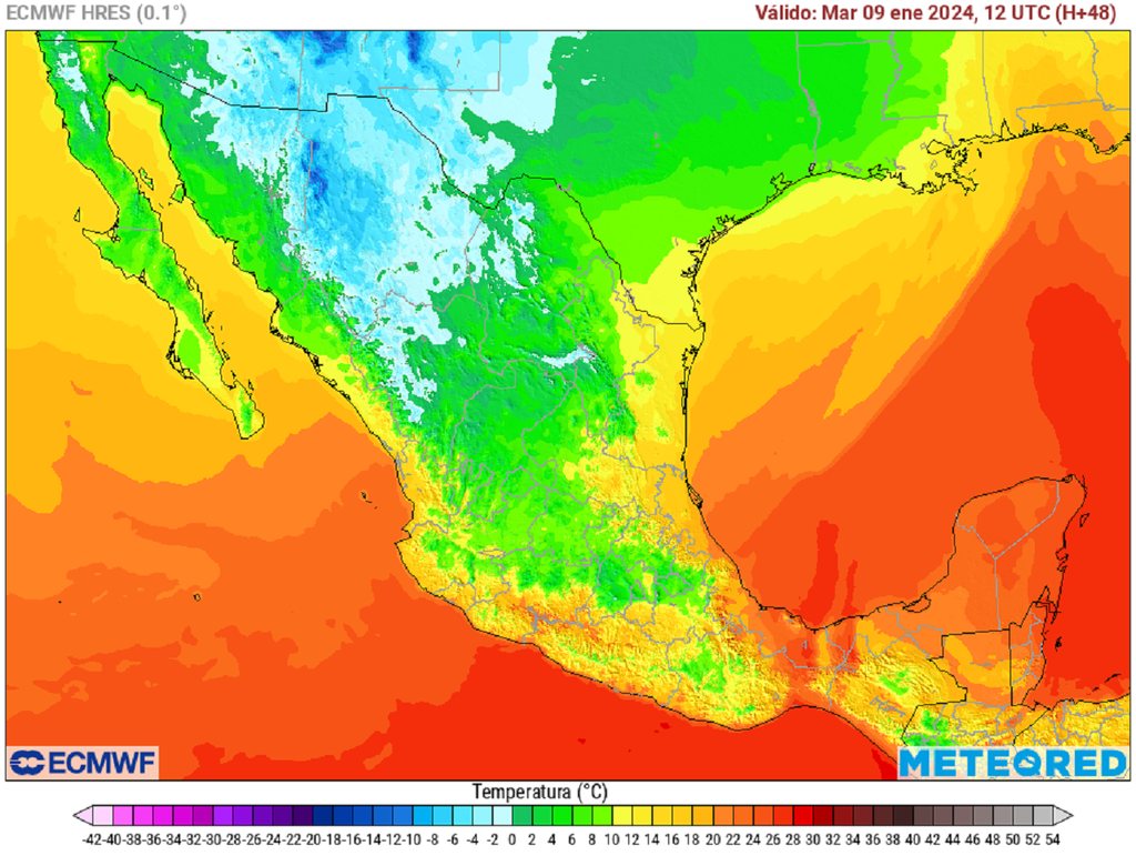 Temperaturas mínimas al amanecer del martes 9 de enero de 2024