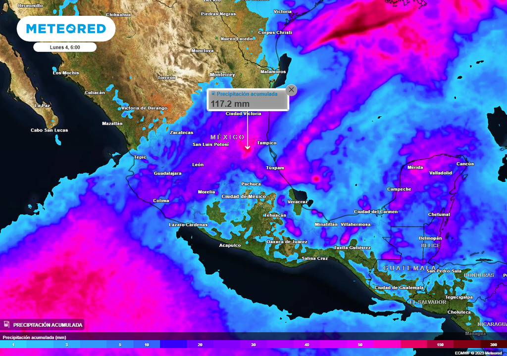 Acumulado de lluvias del fin de semana