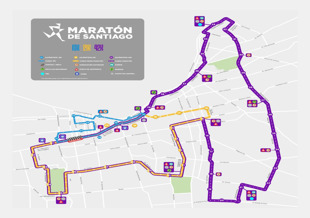 Recorridos de la Maratón de Santiago 2025.