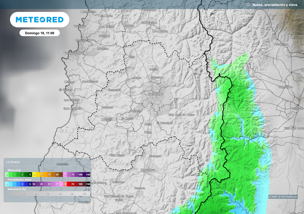 mapa de nubes, nieve y lluvias.