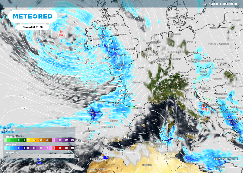 Une perturbation arrivera en cours de nuit de vendredi à samedi par l'ouest. Une perturbation arrivera en cours de nuit de vendredi à samedi par l'ouest.