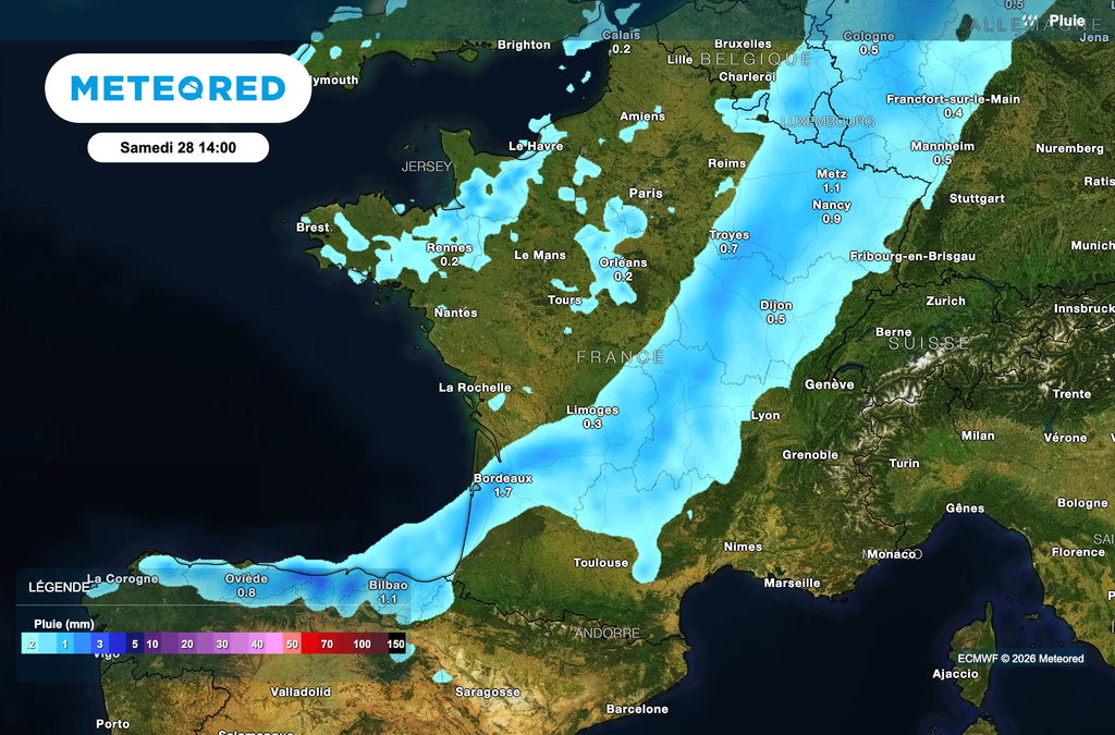 Des pluies samedi après-midi entre le sud-ouest et le nord-est. Des pluies samedi après-midi entre le sud-ouest et le nord-est.