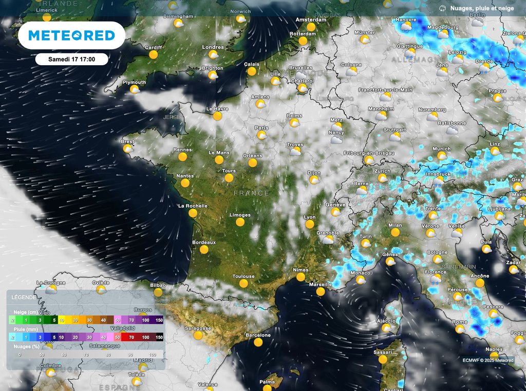 Des passages nuageux prendront place sur un grand quart nord-est.