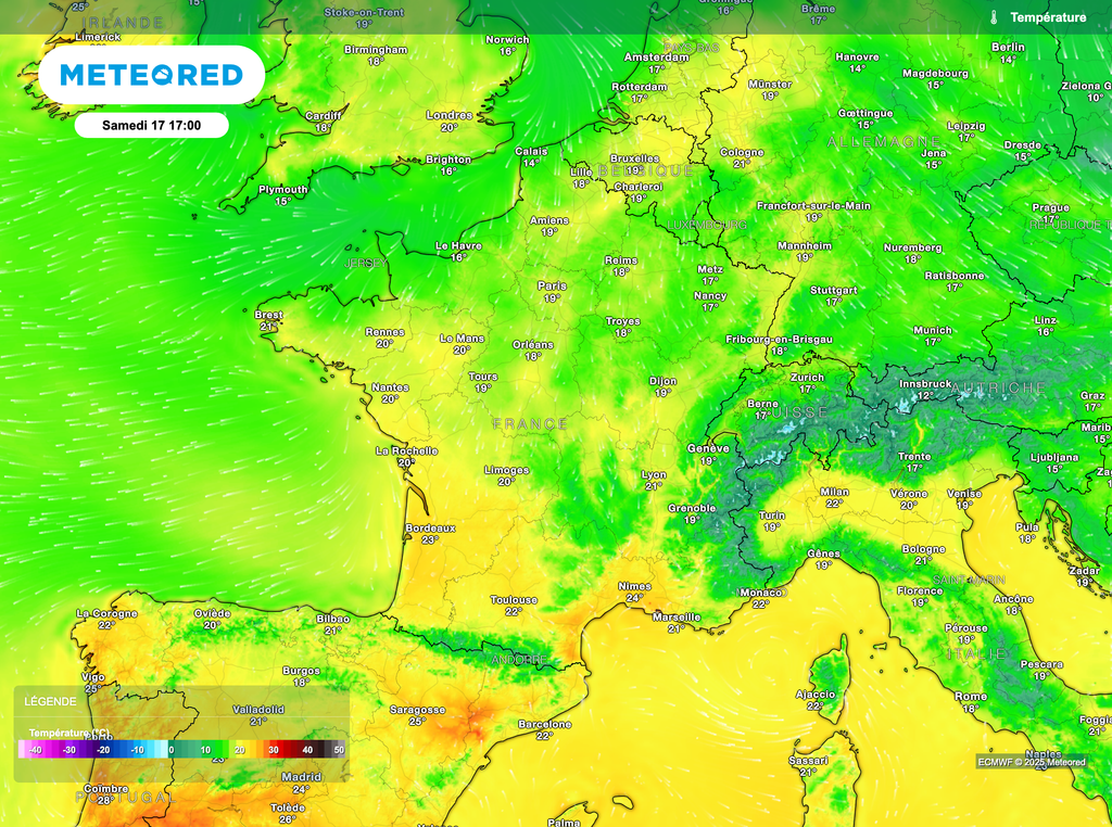 Douceur plutôt timide au nord même si localement les 20°C sont possibles.