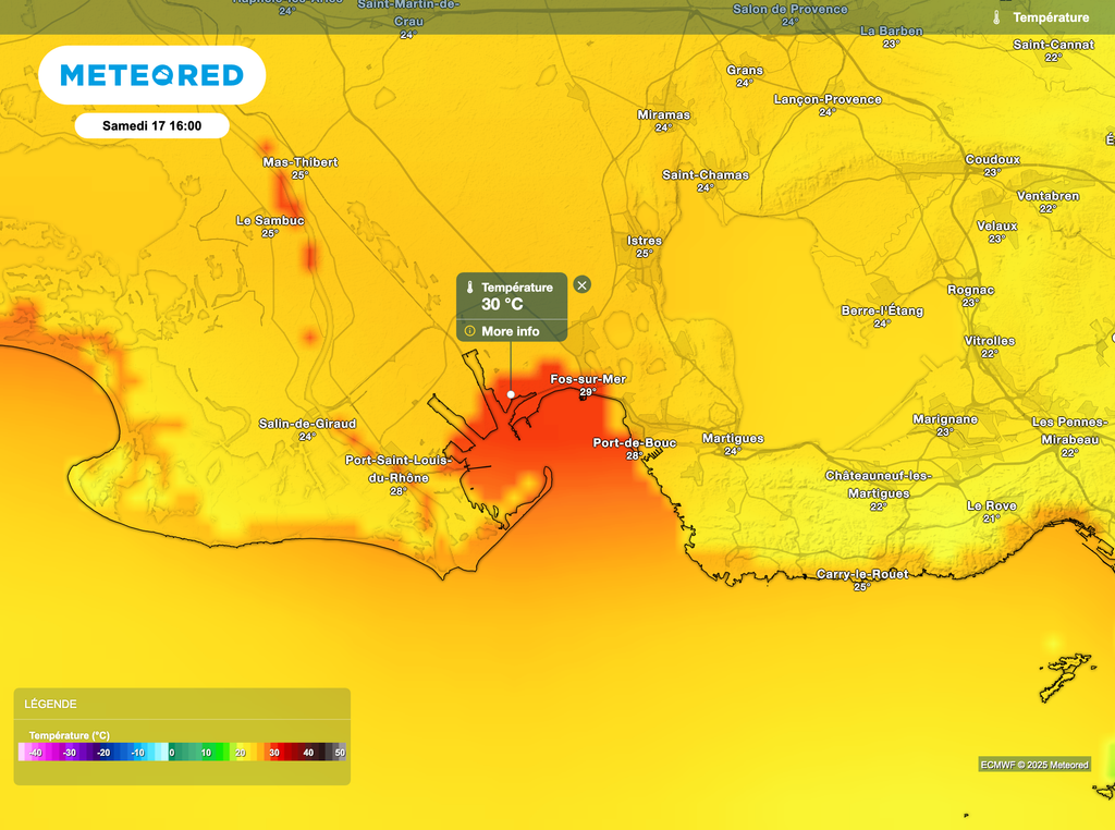Chaleur pouvant devenir forte d'ici cet après-midi en direction de Fos-sur-Mer.