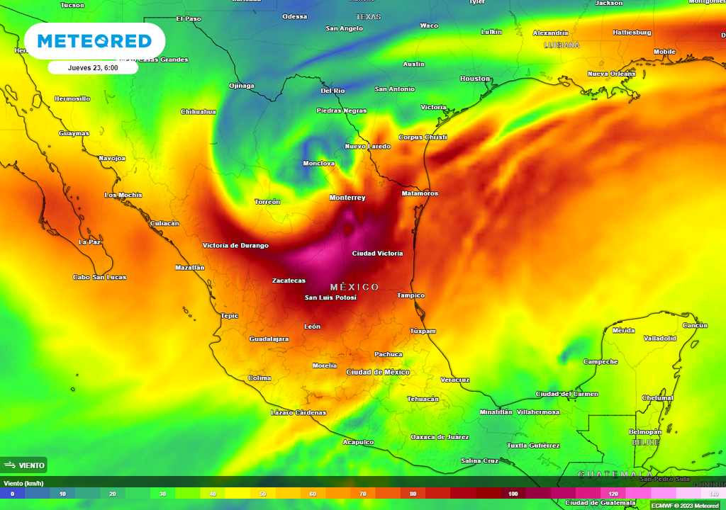 Flujo del viento a 5 km de altitud Flujo del viento a 5 km de altitud