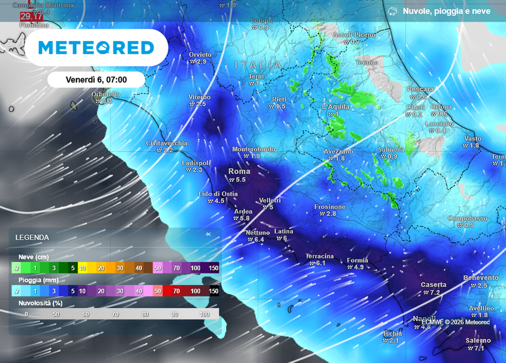 Forte maltempo previsto per la giornata di venerdì 6 febbraio sul Lazio.
