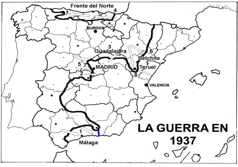 Situación de los frentes y batallas que se desarrollaron durante 1937. Situación de los frentes y batallas que se desarrollaron durante 1937.