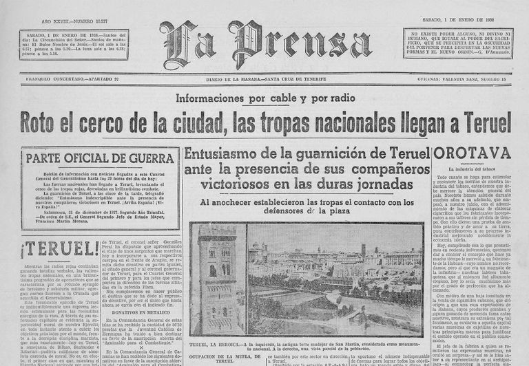 Portada del diario La Prensa, 1 de enero de 1938. Portada del diario La Prensa, 1 de enero de 1938.