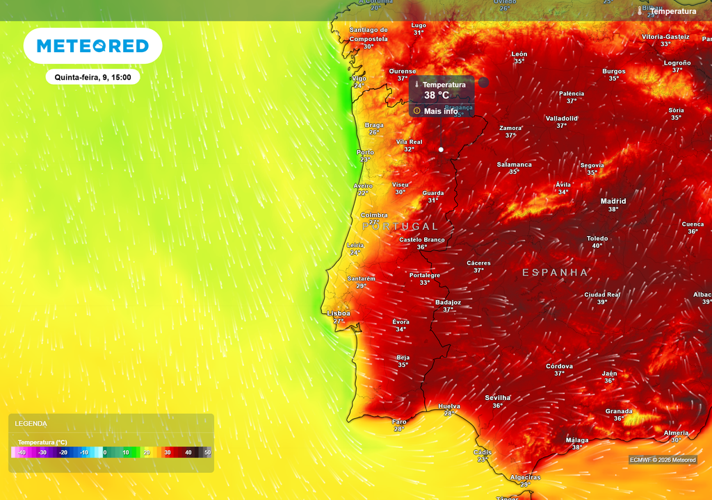 Quinta-feira traz a descida mais significativa das temperaturas no interior, com nove distritos a deixarem de registar máximas próximas dos 40 °C.
