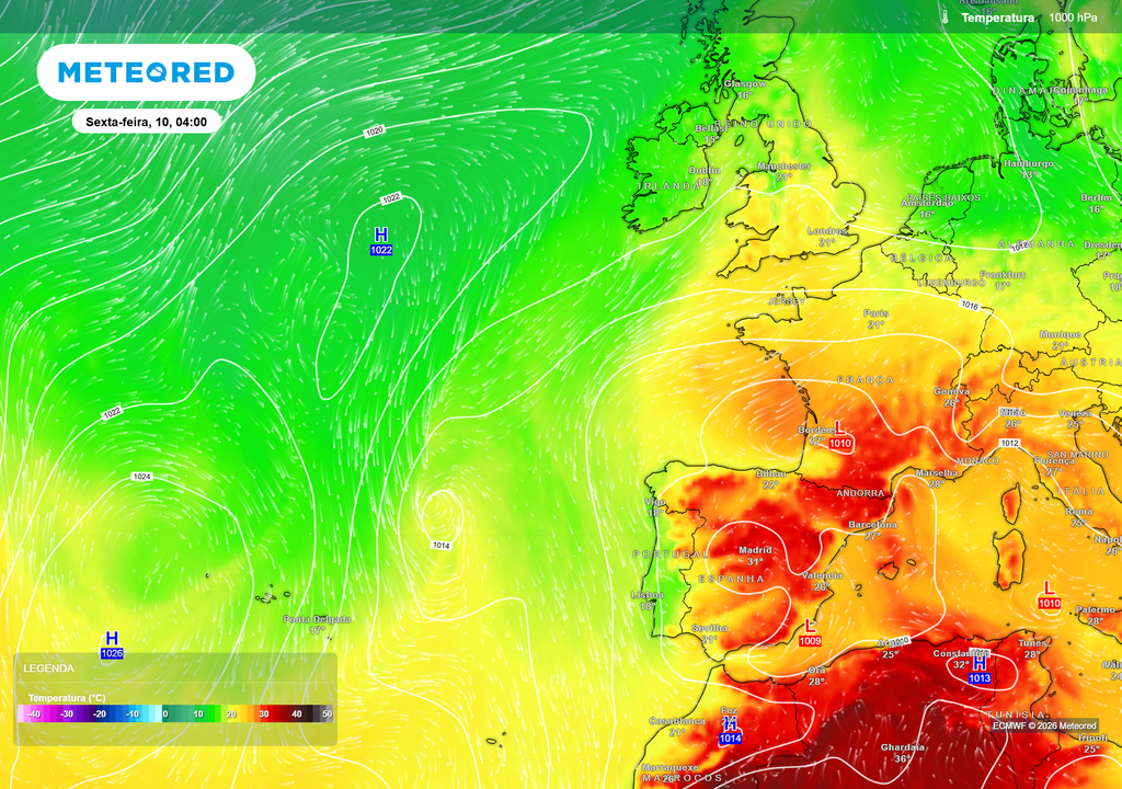 A entrada de uma massa de ar mais fresco proveniente do Atlântico Norte será responsável pela descida gradual das temperaturas entre quinta-feira (9) e o fim de semana em Portugal continental.