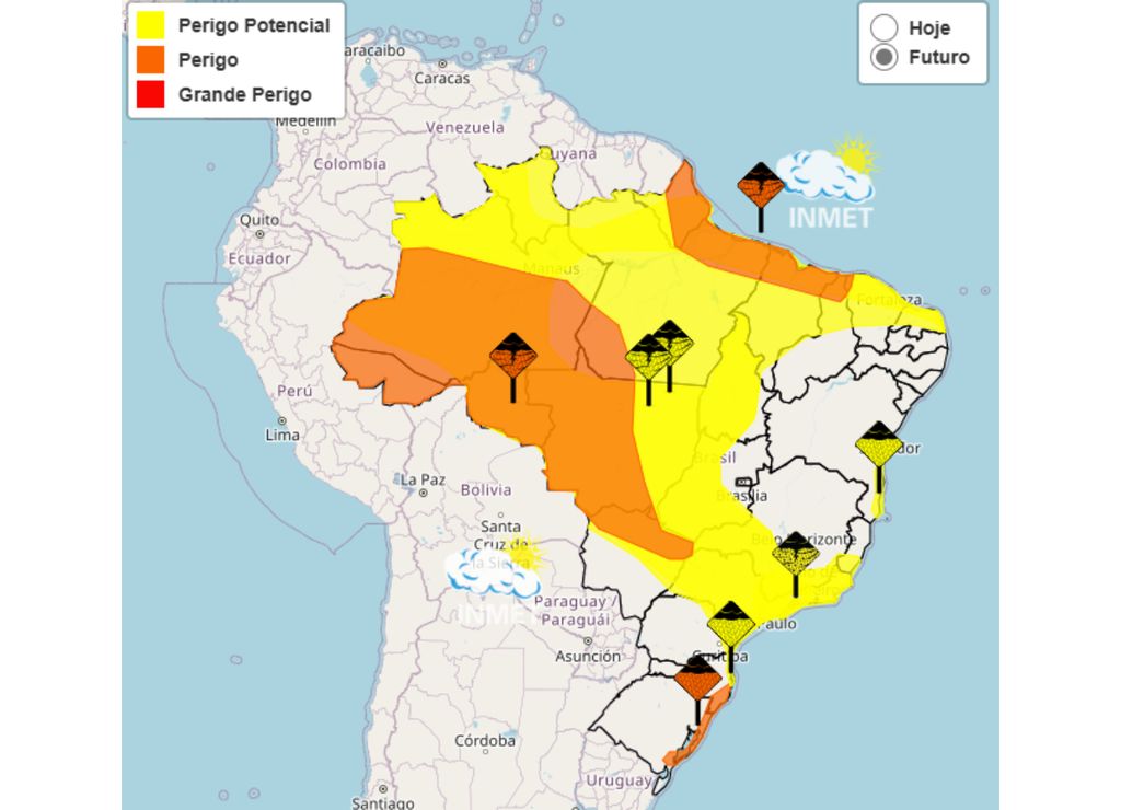 INMET emite alertas amarelo e laranja para 22 estados brasileiros. INMET emite alertas amarelo e laranja para 22 estados brasileiros.
