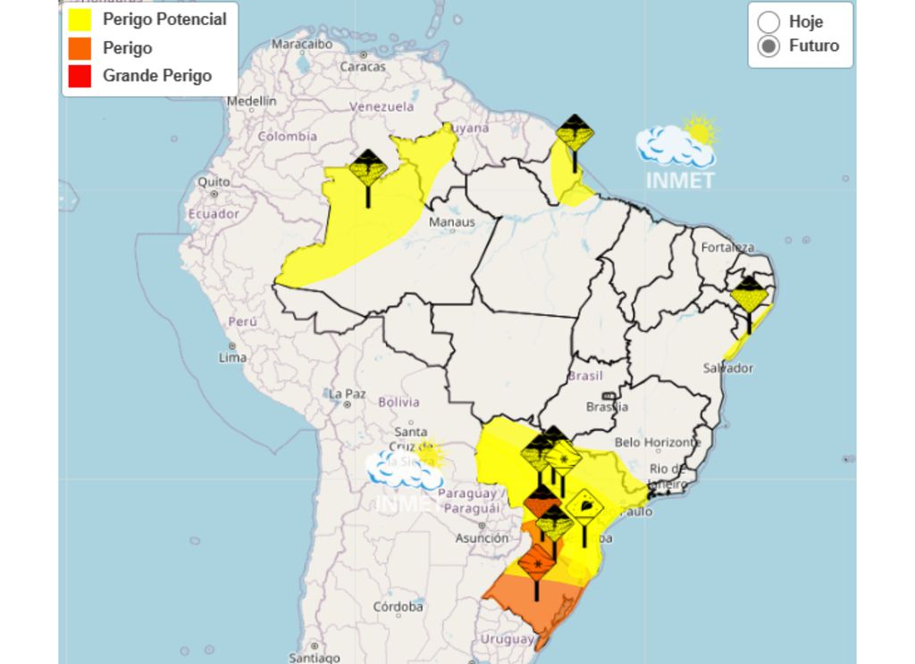 INMET emite alertas amarelo e laranja para Rio Grande do Sul, Santa Catarina e Paraná devido a chuvas intensas e grandes acumulados. INMET emite alertas amarelo e laranja para Rio Grande do Sul, Santa Catarina e Paraná devido a chuvas intensas e grandes acumulados.