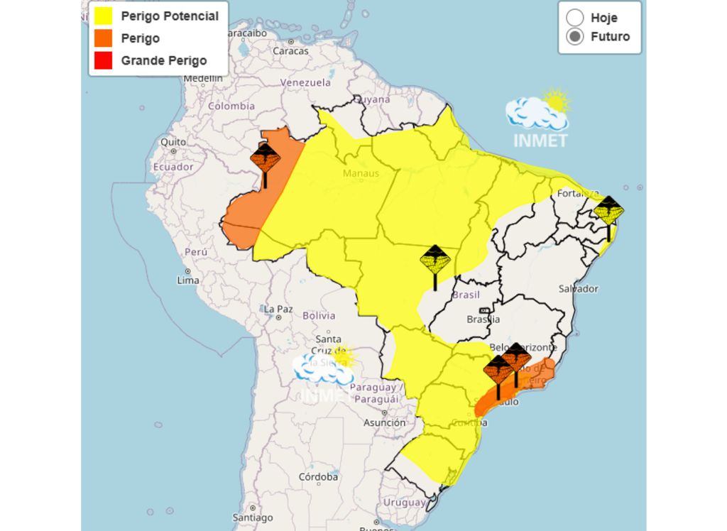 INMET emite alertas amarelo e laranja para 18 estados brasileiros.