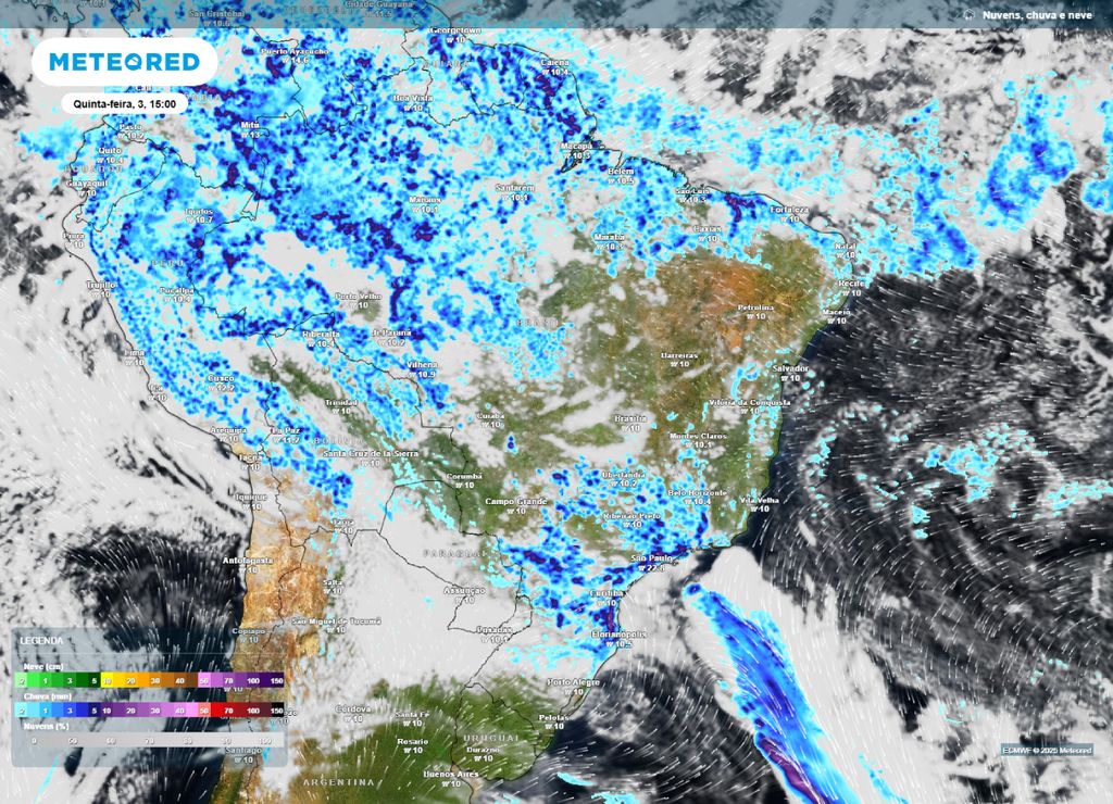 Nebulosidade e chuva prevista para a tarde de quinta-feira (03).