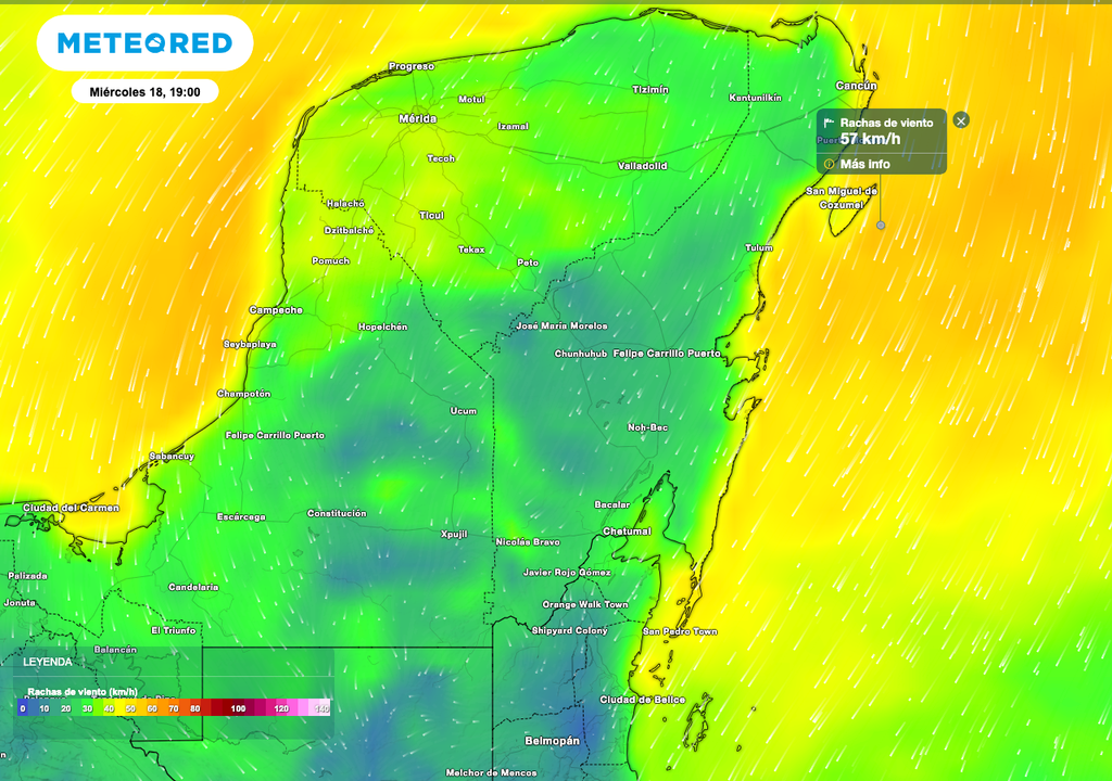 Las intensas rachas de hasta 70 km/h serán más fuertes en porciones costeras, donde se espera también oleaje elevado.