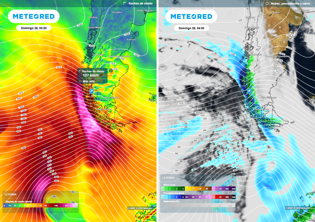 El temporal de lluvia, nieve y viento dejará rachas superiores a los 100 km/h en la Región de Magallanes durante la madrugada del domingo.