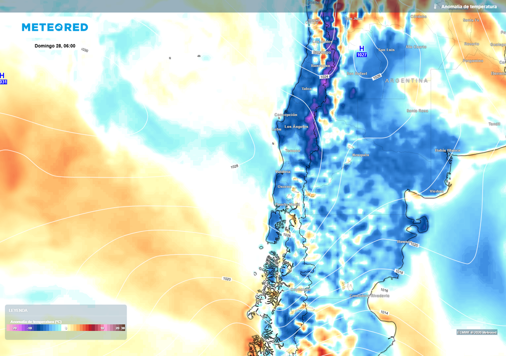Las temperaturas marcarán menos de 0 ºC en diversas localidades de la zona central durante la mañana del domingo. Habrá sectores con temperaturas hasta seis grados por debajo del promedio.