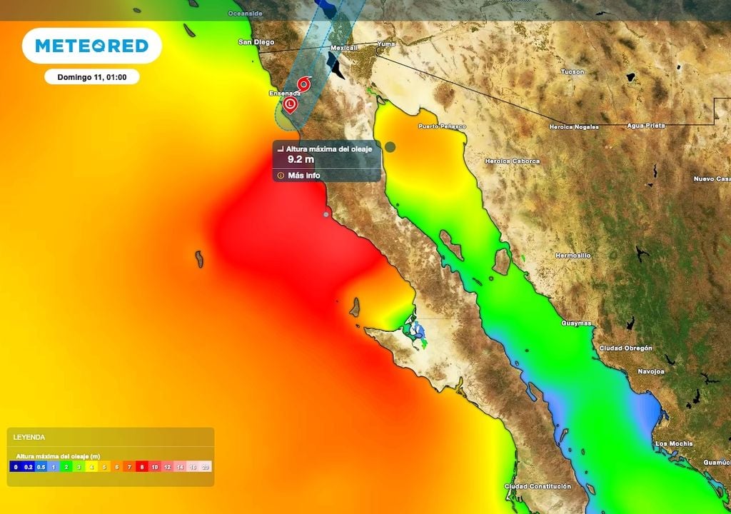 Se reporta oleaje elevado de 5 a 9 metros de altura en las costas de Baja California Se espera oleaje elevado de 5 a 9 metros de altura en las costas de Baja California.