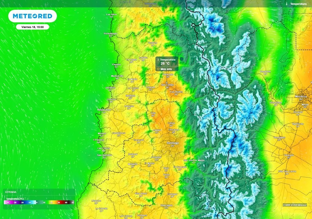 mapa de temperatura. Temperaturas esperadas el viernes 18 de septiembre.