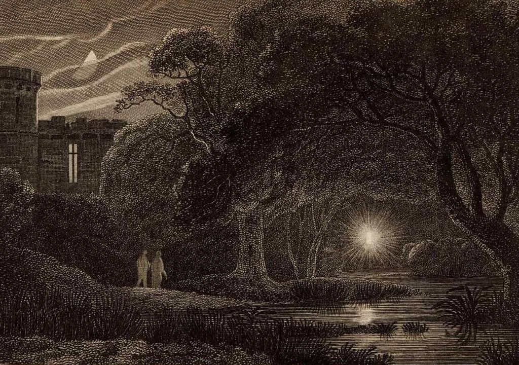 Illustration eines Irrlichts, Kupferstich aus dem Jahr 1811. Illustration eines Irrlichts, Kupferstich aus dem Jahr 1811.