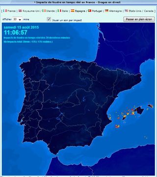 Rayos en tiempo real en Península y Baleares