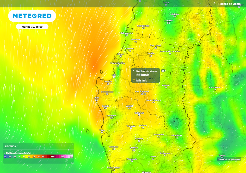 Pronóstico Chile centro sur, Meteored