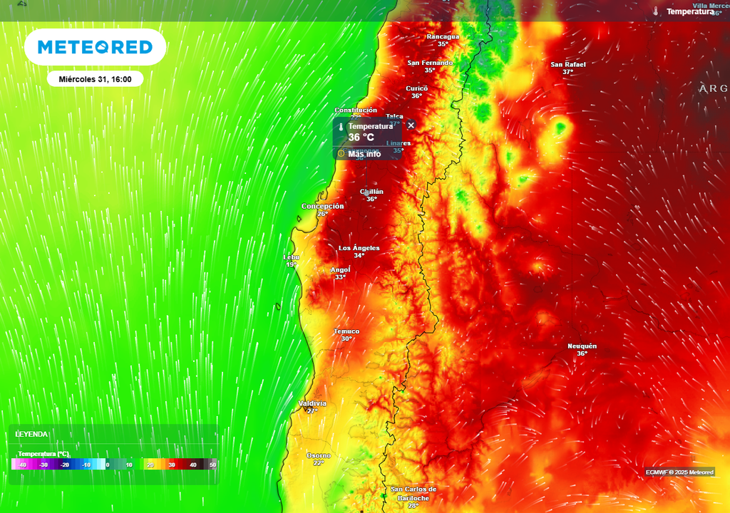 Pronóstico Chile centro sur, Meteored