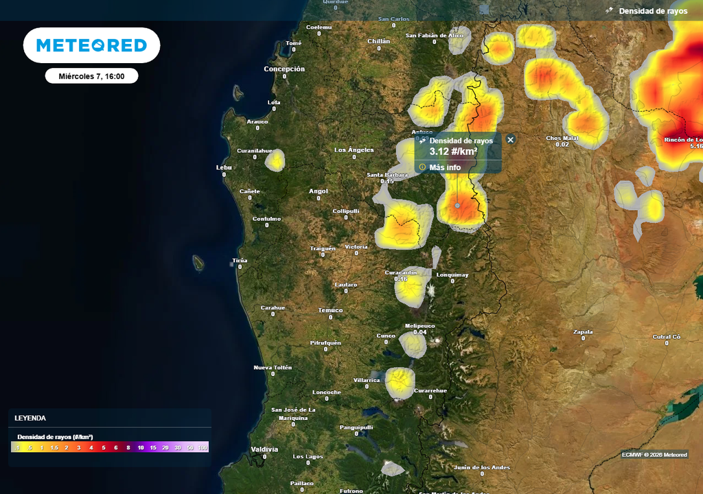 Pronóstico de Meteored para Chile centro sur