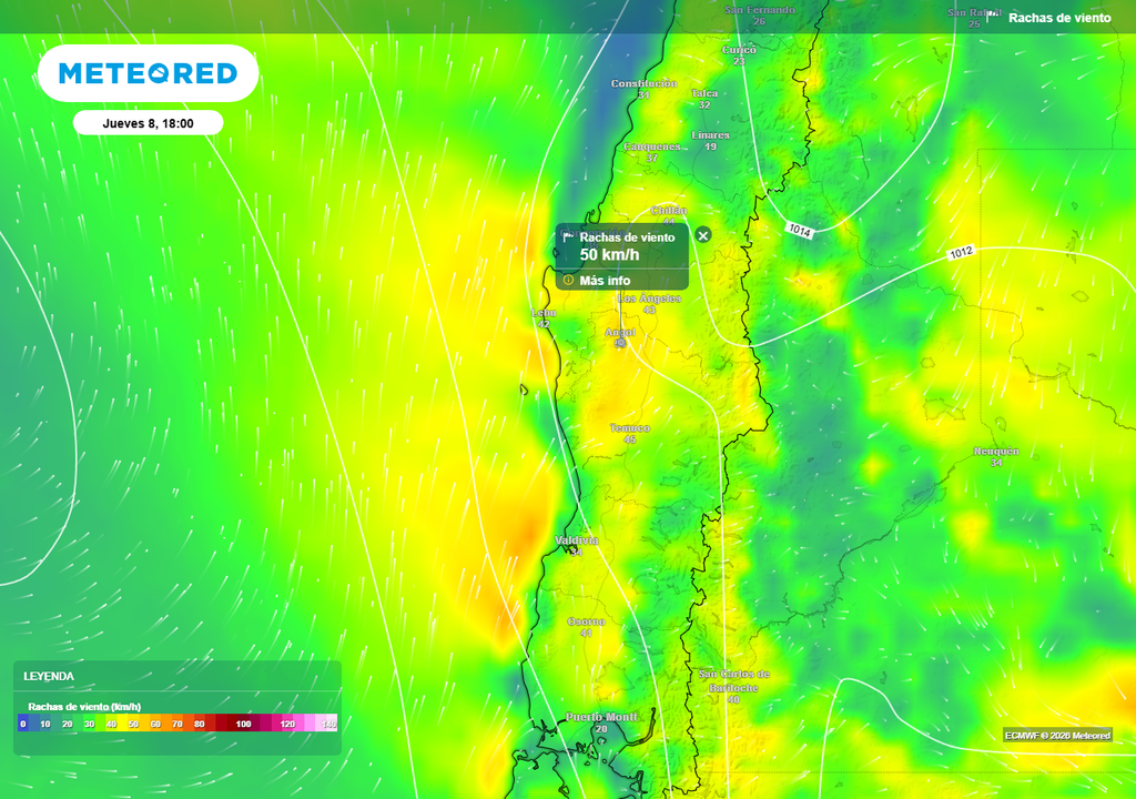 Pronóstico de Meteored para Chile centro sur