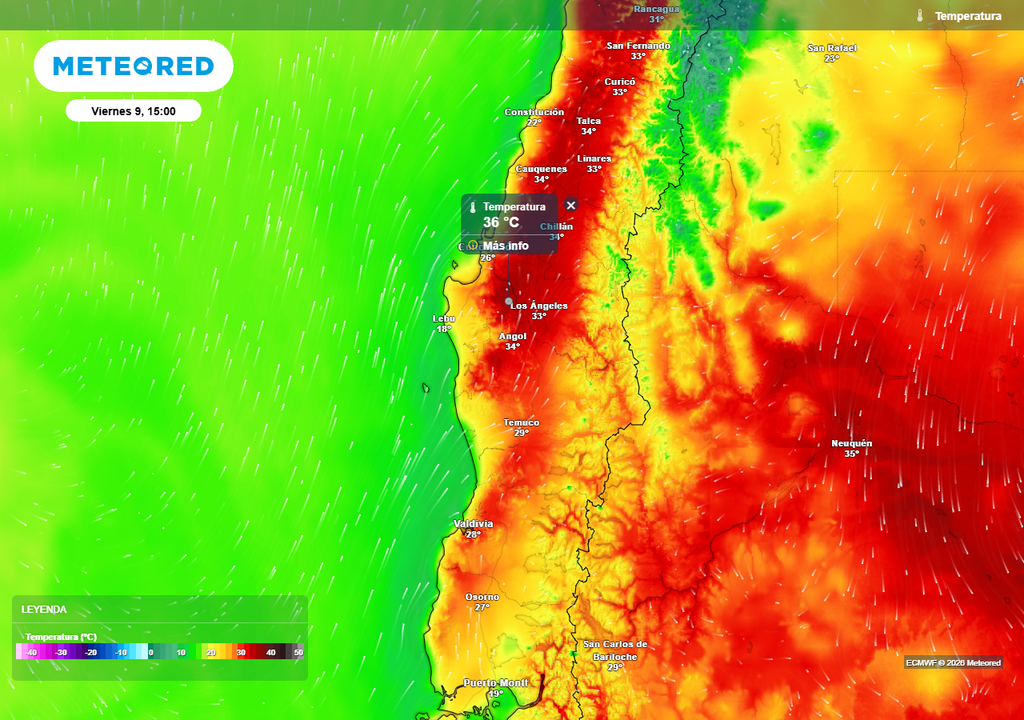 Pronóstico de Meteored para Chile centro sur