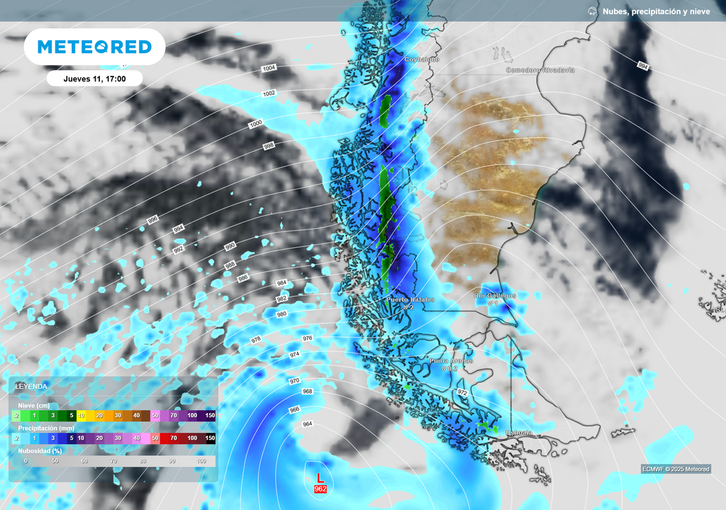 mapa de lluvia, nieve y nubes.