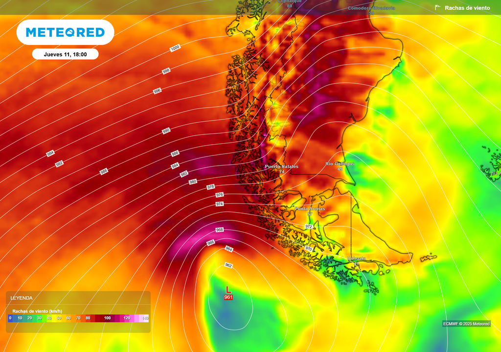 mapa de ráfagas de viento.