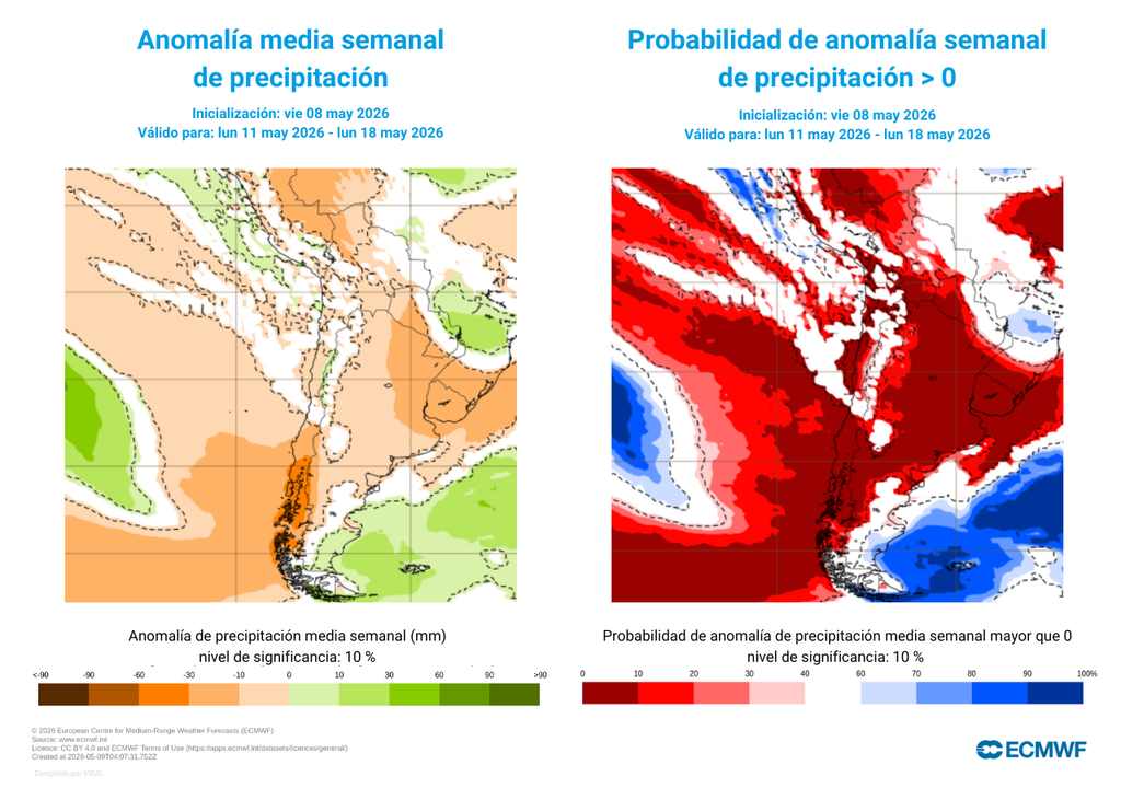 Las lluvias estarán bastante alejadas de Chile durante la próxima semana. Las altas presiones ejercerán un bloqueo que desviará los frentes hacia la zona más austral del continente.