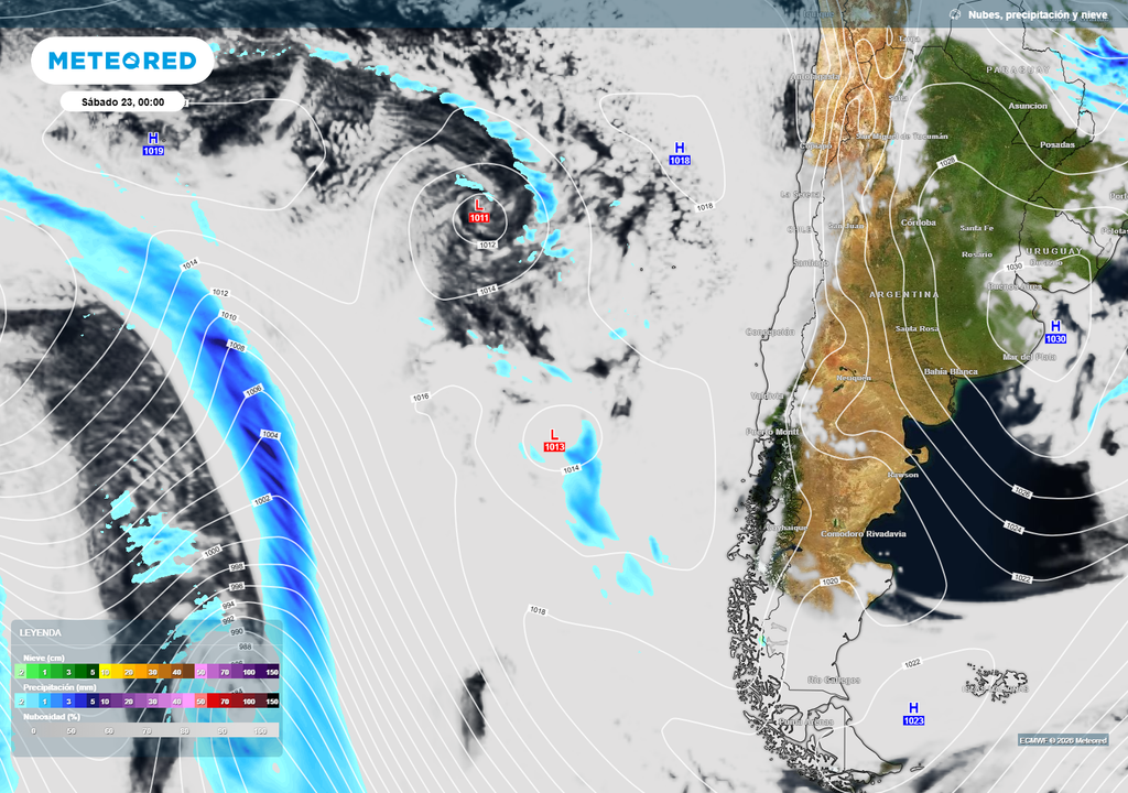 nubes y precipitaciones previstas Las altas presiones se debilitarán hacia el viernes, para dejar un sábado (23) nuboso desde el centro y hacia la zona austral de Chile.