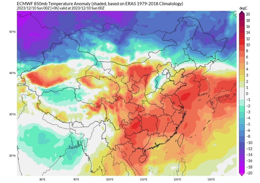 Anomalía de temperatura en 850 hPa