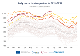 Las temperaturas superficiales de los oc&eacute;anos registran su m&aacute;ximo hist&oacute;rico en julio de 2026 empujadas por El Ni&ntilde;o