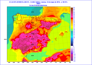 Récords de temperaturas en España el 13 y 14 de mayo de 2015